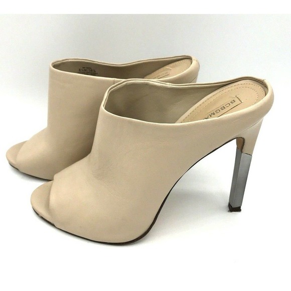 BCBG shoes 8.5 Beige Dena High Heel Slip on Mules Mules Leather open toe 227 - Picture 1 of 7